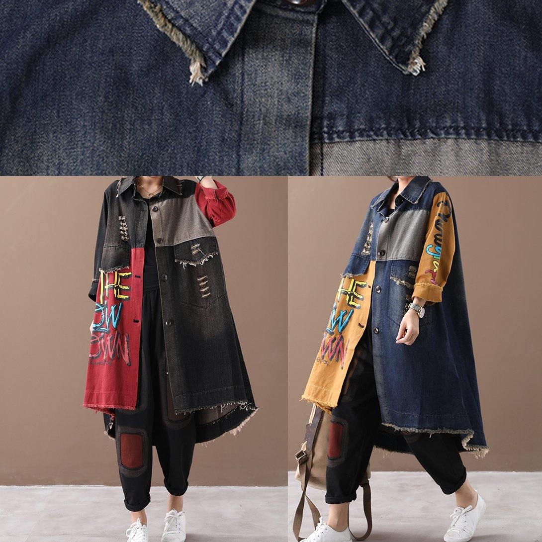 Diy Red Letter Coats Shape Lapel Hole Spring Outwears