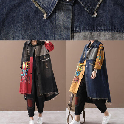 Diy Red Letter Coats Shape Lapel Hole Spring Outwears