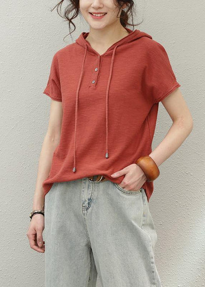 Diy Red Cotton Shirts Hooded Oversized Summer Tops