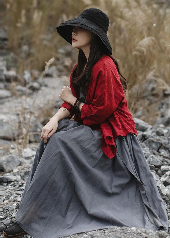 Diy Red Cotton Tunics for Bracelet Sleeved Clothing Summer Shirt