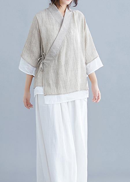 Diy V Neck Half Sleeve Cotton Linen Clothes for Nude Blouses Summer