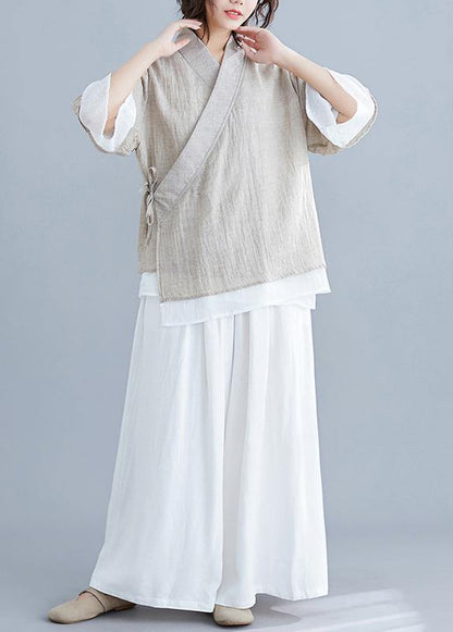 Diy V Neck Half Sleeve Cotton Linen Clothes for Nude Blouses Summer