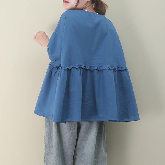 Diy V Neck Cinched Cotton Summer Tops Blue Tops