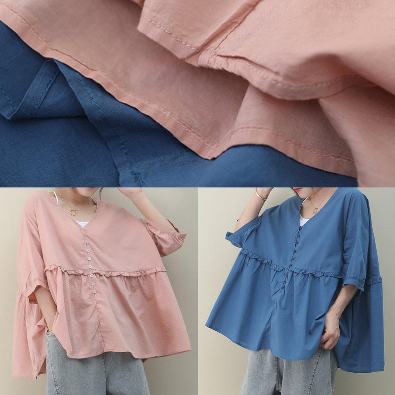 Diy V Neck Cinched Cotton Summer Tops Blue Tops