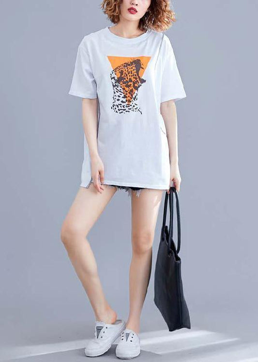 Diy White Print Cotton Clothes for O Neck Summer Tops