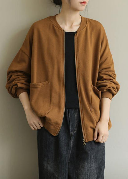 Diy Yellow Coat for Woman Stand Collar Zippered Coats