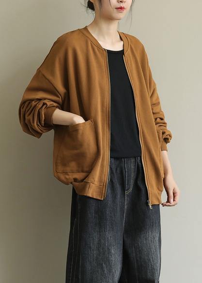 Diy Yellow Coat for Woman Stand Collar Zippered Coats