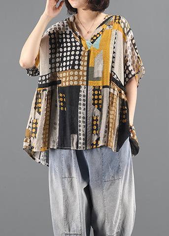 Diy Yellow Dotted Blouses for V Neck Clothing Summer Shirt