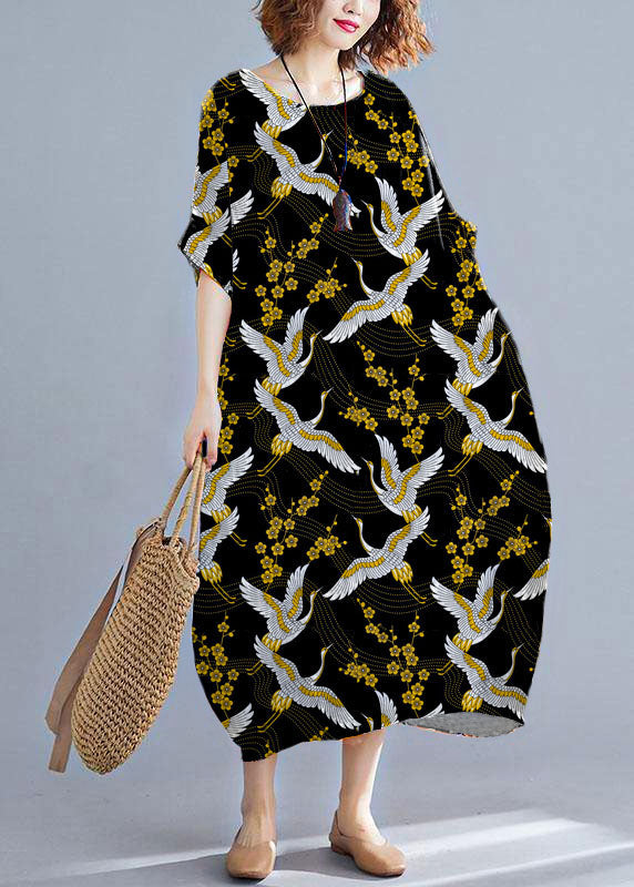 Orange O-neck Striped Summer Cotton Maxi Dresses