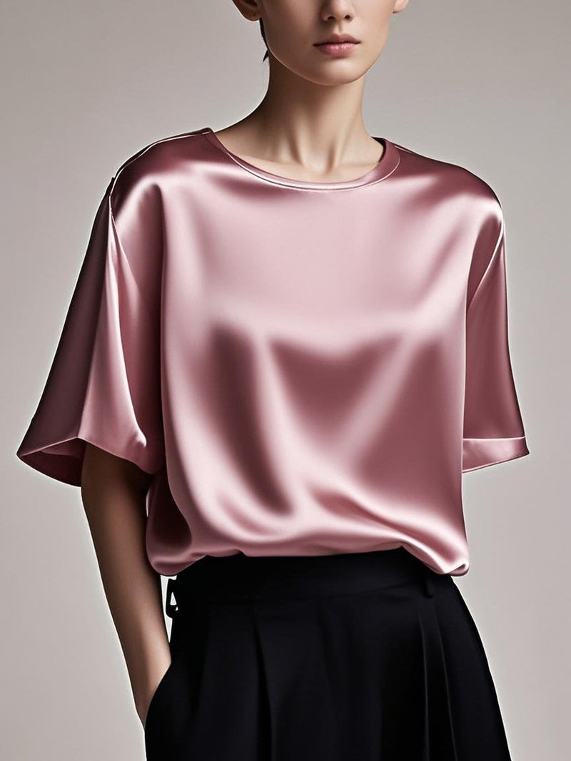 Fitted Orange Patchwork Silk Tops Summer