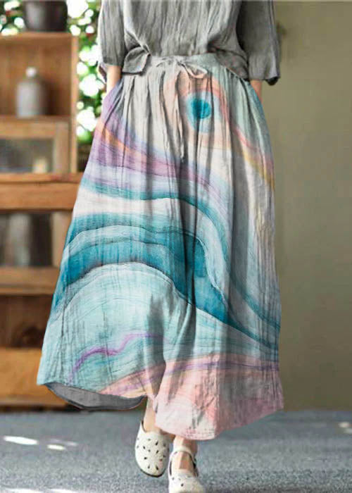 Pink Pockets Wrinkled Tie Waist Linen Skirt Summer