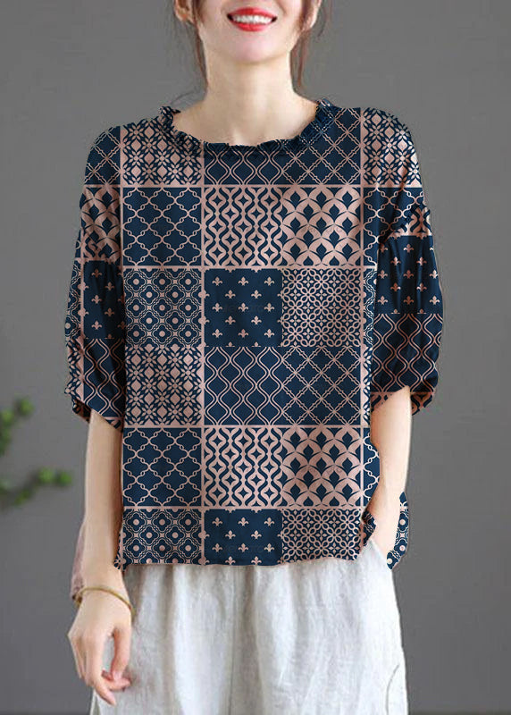 Modern Crane Pattern Regular Embroideried Summer Half Sleeve