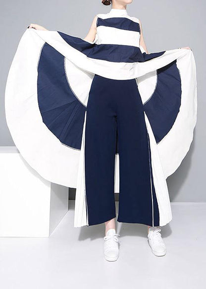 Blue Chiffon Loose Wide Leg Pants Loose Patchwork Trousers