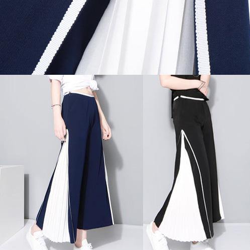 Blue Chiffon Loose Wide Leg Pants Loose Patchwork Trousers