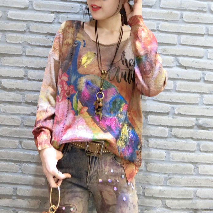 Sweater Phoenix Print Longs Sleeve Knit Sweaters