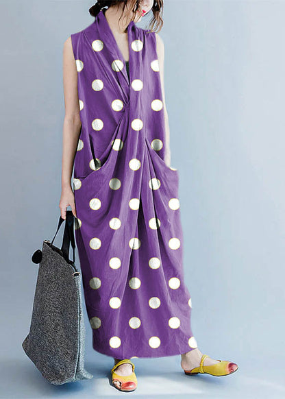 V Neck Sleeveless Loose Long Dress Split Hem White Flowers Long Tank