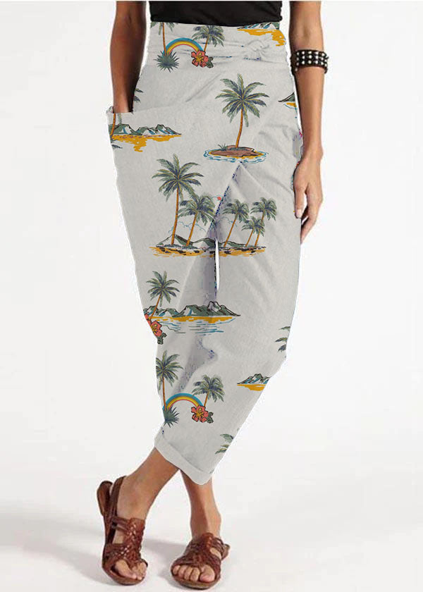 Grey Asymmetrical Design High Waist Cotton Harem Summer Pants