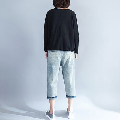 fall 2025 warm cotton chunky tops black casual o neck pullover