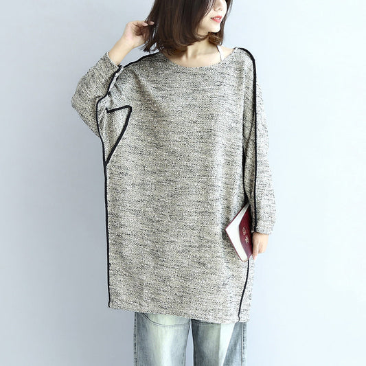 Fall Knit Cotton Dresses Light Gray Long Sleeve Sweater Dress