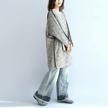 Fall Knit Cotton Dresses Light Gray Long Sleeve Sweater Dress