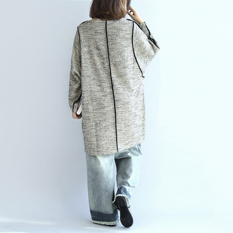 Fall Knit Cotton Dresses Light Gray Long Sleeve Sweater Dress
