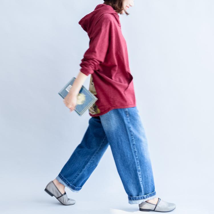 Fall New Red Cotton Short Outwear Back Print Oversize Hooded Zippered Jacket