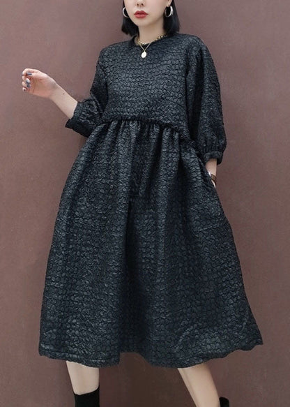 Black Mid Dress Cinched Half Sleeve