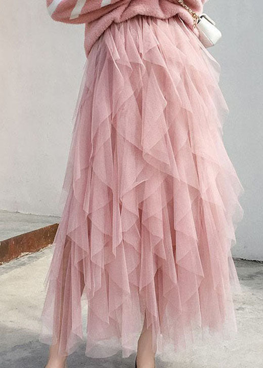 Pink Tulle Pleated Skirt Spring