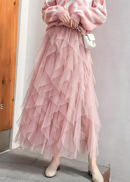 Pink Tulle Pleated Skirt Spring