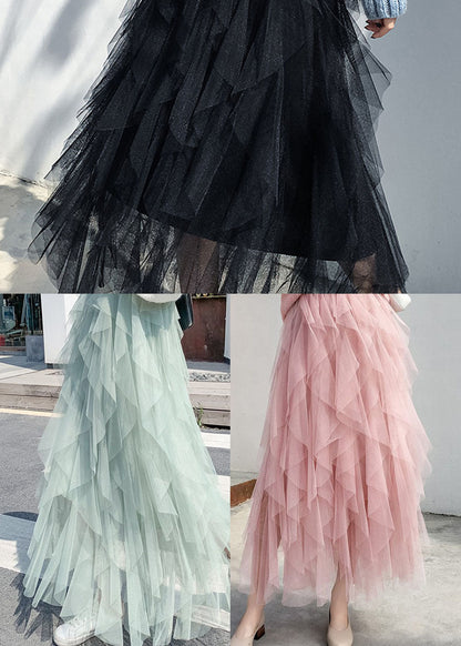 Pink Tulle Pleated Skirt Spring