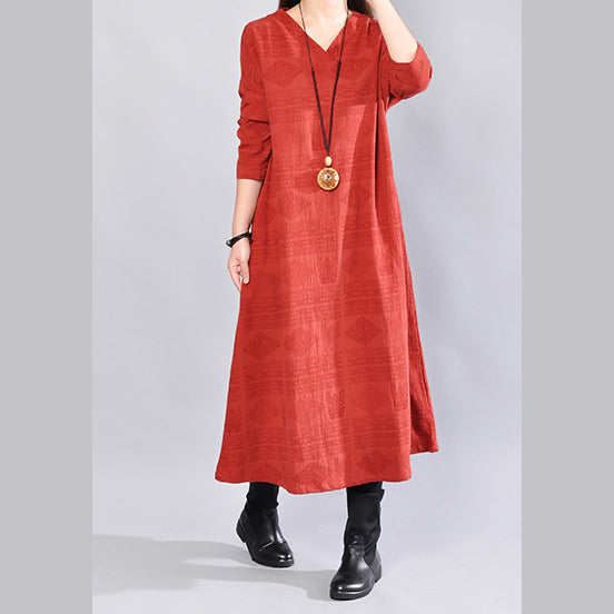 Burgundy Midi-length Linen Dress Oversize Linen Clothing Dresses Back Side Open V Neck Linen Clothing Dress