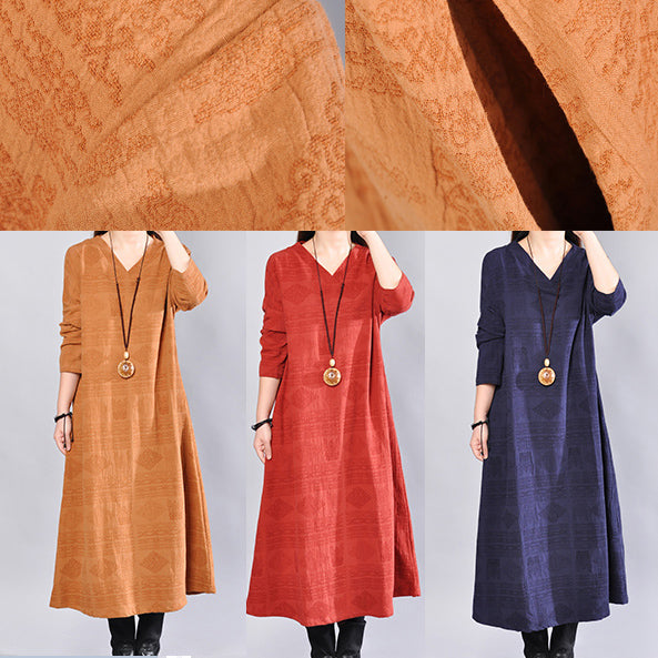 Burgundy Midi-length Linen Dress Oversize Linen Clothing Dresses Back Side Open V Neck Linen Clothing Dress