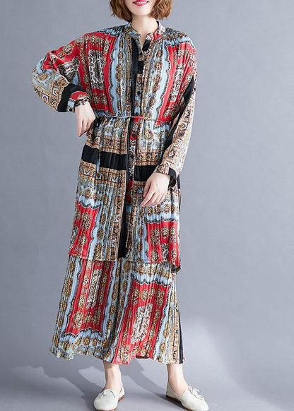 Chiffon Pints Shirt Dresses and Elastic Waist Wide Leg Pants Red Black Prints Two Pieces