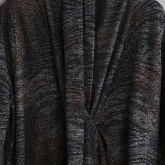 Chocolate Print Fall Dressloose Fitting Pockets Traveling Clothing Boutique Long Sleeve Asymmetrical Design Silk Cotton Blended Caftans