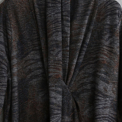 Chocolate Print Fall Dressloose Fitting Pockets Traveling Clothing Boutique Long Sleeve Asymmetrical Design Silk Cotton Blended Caftans