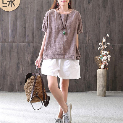 Cotton Tops Oversized Retro Lacing Cotton Linen Short Sleeve Pullover T Shirt