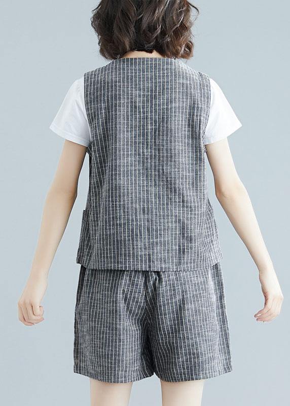 Gray Striped Two Pieces Sleeveless Tops and Shorts