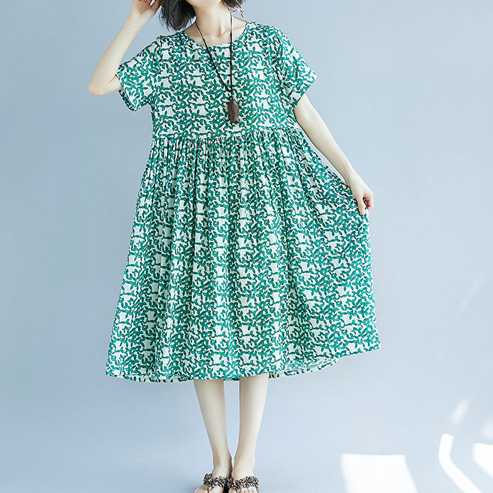 Green Midi Chiffon Dresses Holiday Dresses Fine Short Sleeve O Neck Dresses
