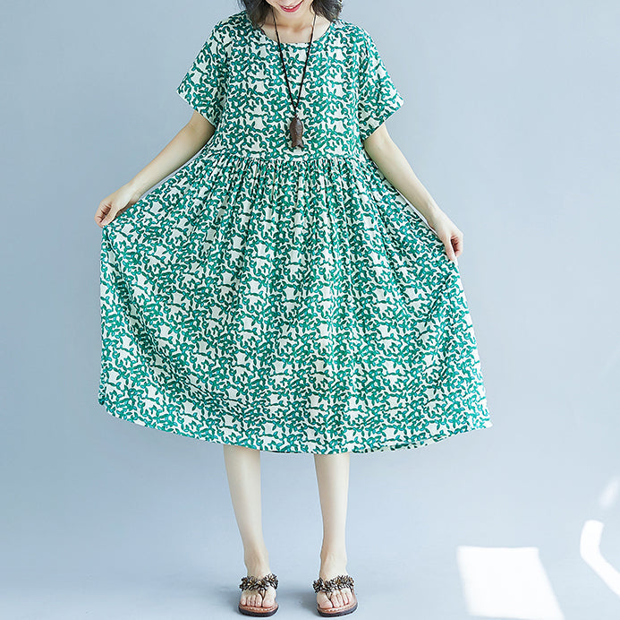 Green Midi Chiffon Dresses Holiday Dresses Fine Short Sleeve O Neck Dresses