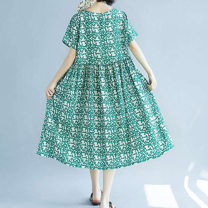 Green Midi Chiffon Dresses Holiday Dresses Fine Short Sleeve O Neck Dresses