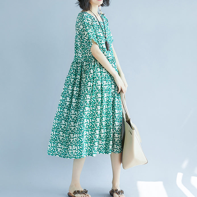 Green Midi Chiffon Dresses Holiday Dresses Fine Short Sleeve O Neck Dresses