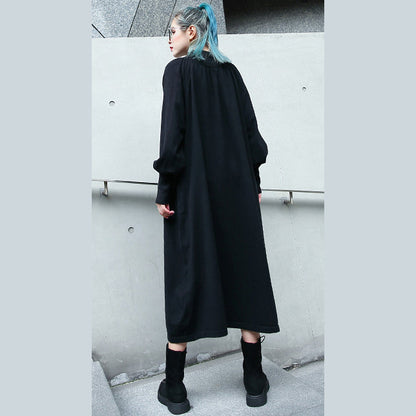 Red Autumn Clothing Stand Collar Traveling Dress Boutique Pockets Baggy Dresses