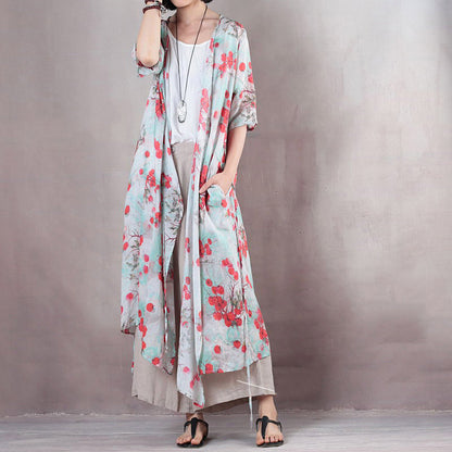 Red Linen Caftans V Neck Linen Maxi Dress Fine Half Sleeve Tie Waist Caftans