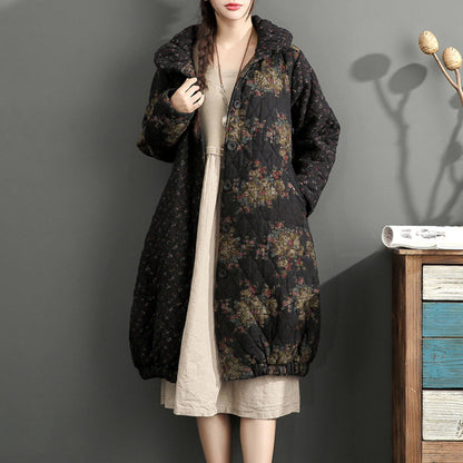 Thick Warm Print Patchwork Cotton Cardigans Linen Long Sleeve Winter Coats