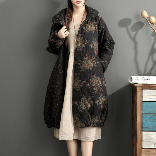 Thick Warm Print Patchwork Cotton Cardigans Linen Long Sleeve Winter Coats