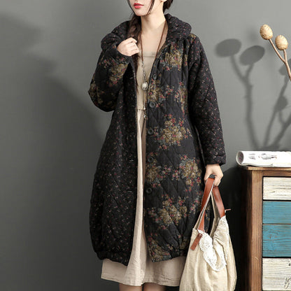 Thick Warm Print Patchwork Cotton Cardigans Linen Long Sleeve Winter Coats