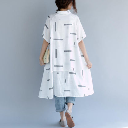 White Cotton Blouse Maxi T Shirts Low High Design Short Sleeve Cotton T Shirt