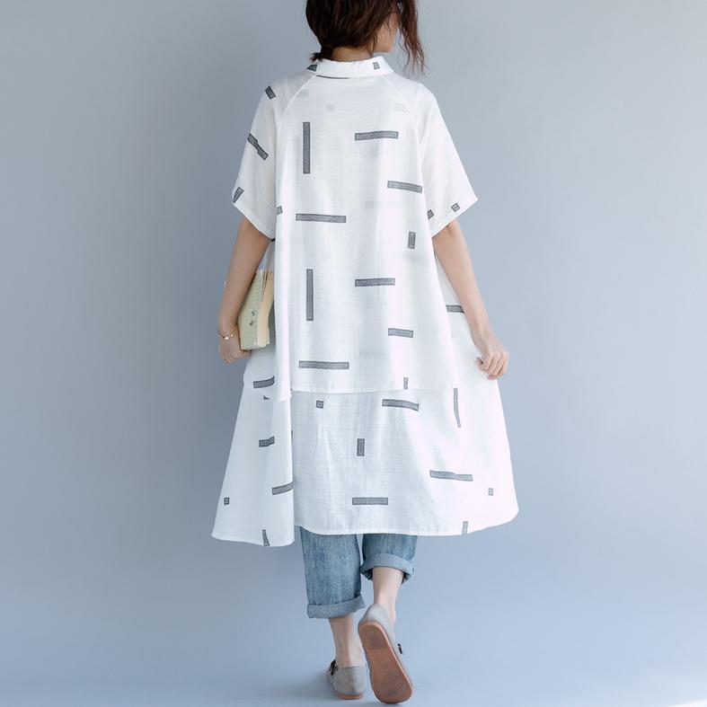White Cotton Blouse Maxi T Shirts Low High Design Short Sleeve Cotton T Shirt