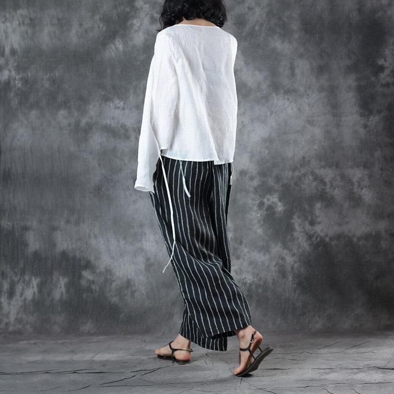 White Linen Blouse Clothing Linen Cotton T Shirt Half Sleeve V Neck Tie Waist Cotton Clothing