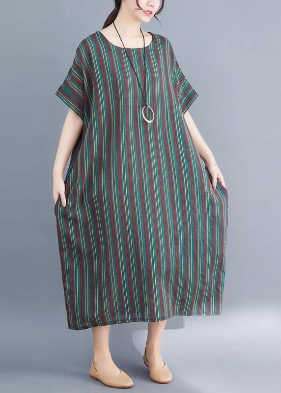 Green Striped O Neck Summer Dress